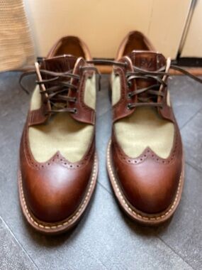 Johnston & Murphy Passport Brown Leather and Beige Canvas Wingtip Oxfords